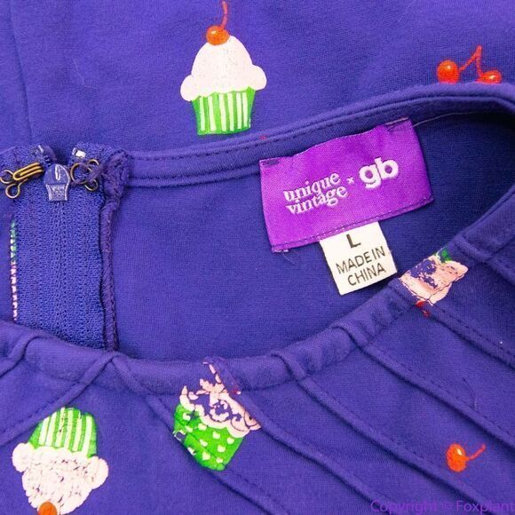 Unique Vintage Gwynnie Bee Cupcake Print Navy Dress, L - Picture 12 of 16